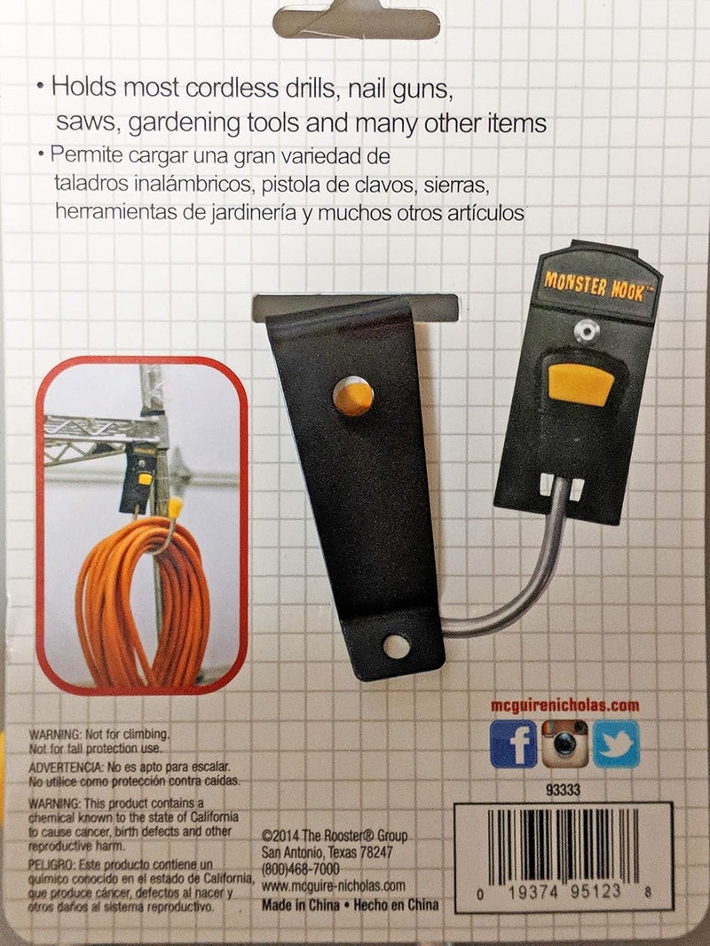McGuire-Nicholas 93333 Single Monster Hook - Durable Tool Organizer in Yellow and Black - Image 3