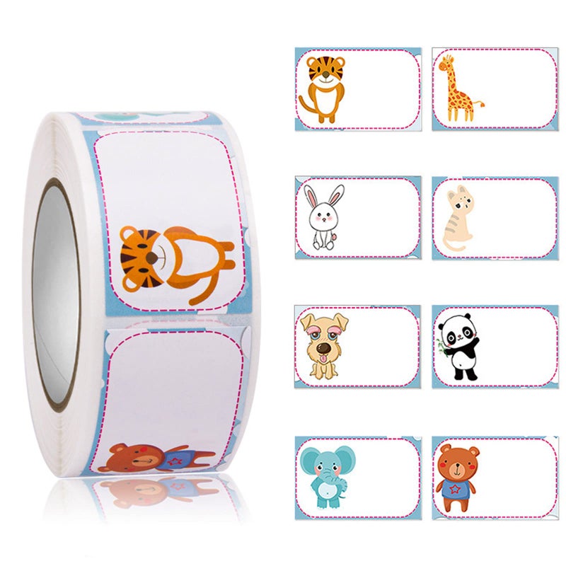 Name Tags Stickers Animal Roll Adhesive Labels Name Badge Personalized Border Stick on Kids Clothes Desk Box Mailing Teachers Nursery Office School Home Supplies 1 Roll 350 PCS