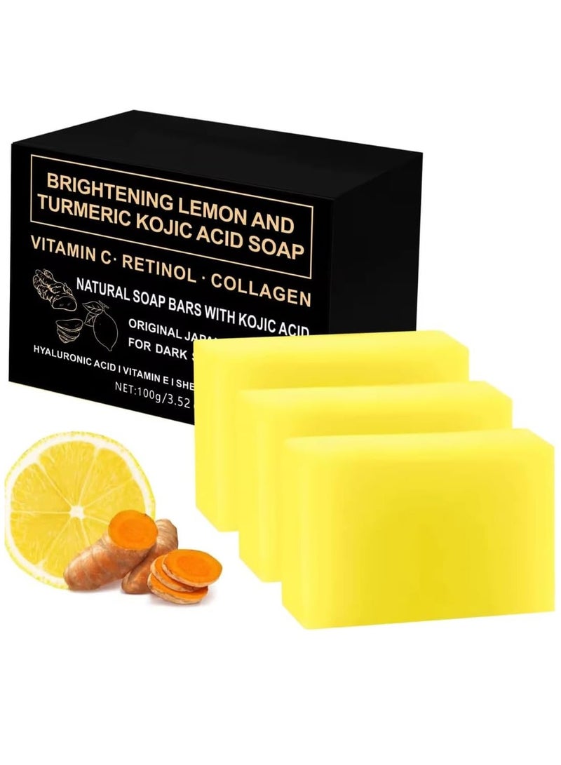 NIKITA.VIVI صابون كوجيك أسيد بالليمون والكركم لتفتيح البقع الداكنة 3 قطع مع فيتامين C وريتنويد وكولاجين وحمض الهيالورونيك وفيتامين E 3 × 100 جرام - Image 1