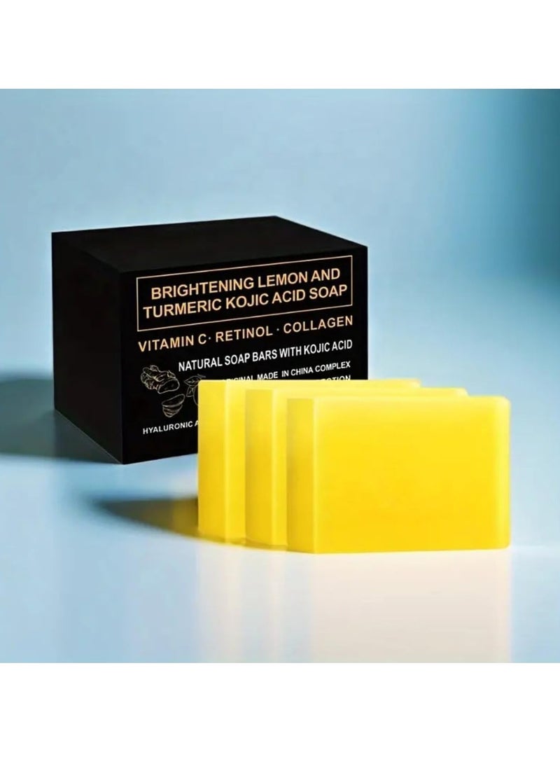 NIKITA.VIVI صابون كوجيك أسيد بالليمون والكركم لتفتيح البقع الداكنة 3 قطع مع فيتامين C وريتنويد وكولاجين وحمض الهيالورونيك وفيتامين E 3 × 100 جرام - Image 2