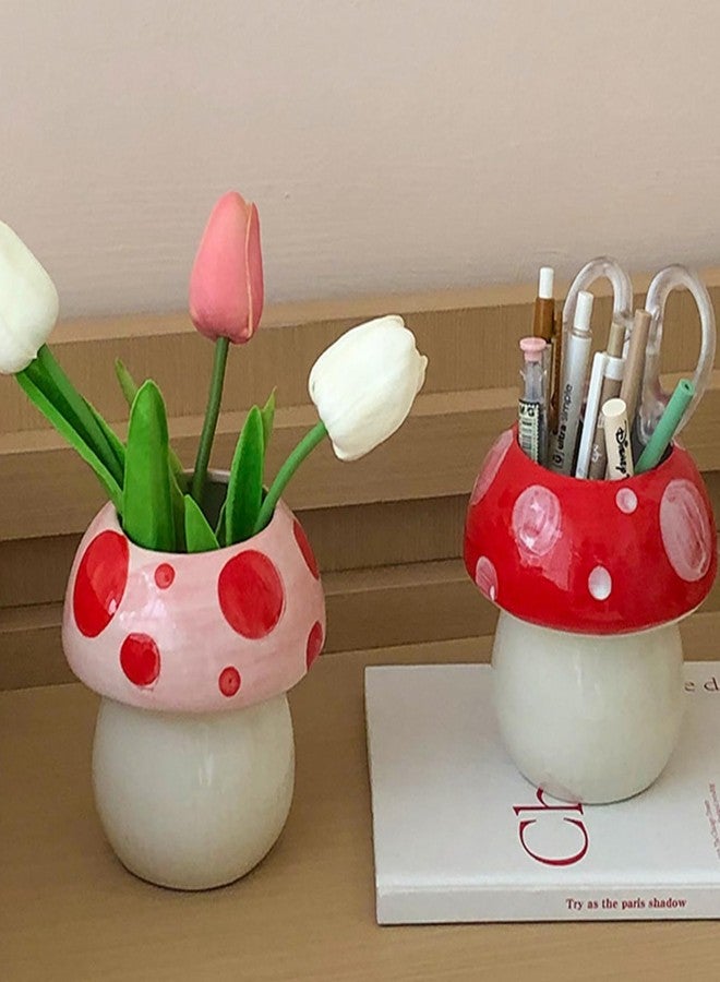 Busnos Cute Toothbrush Holder Mushroom Home Decor Pen Holder Office Desk Accessories Aesthetic Red Makeup Brush Holder Pencil Holder Vase Birthday Gifts for Women Vanity Kawaii Kitchen Utensil Holder - Image 5