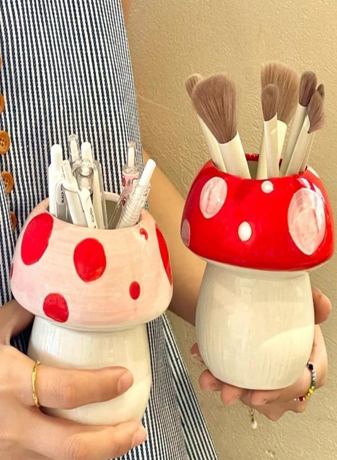 Busnos Cute Toothbrush Holder Mushroom Home Decor Pen Holder Office Desk Accessories Aesthetic Red Makeup Brush Holder Pencil Holder Vase Birthday Gifts for Women Vanity Kawaii Kitchen Utensil Holder - Image 3