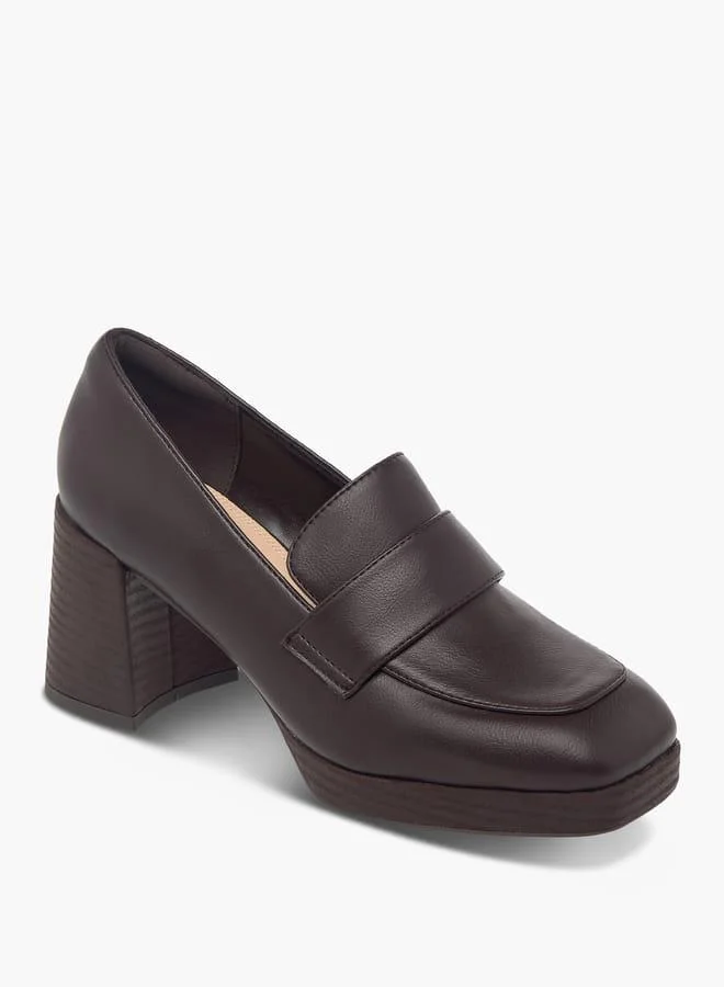Women's Solid Slip-On Loafers With Block Heels