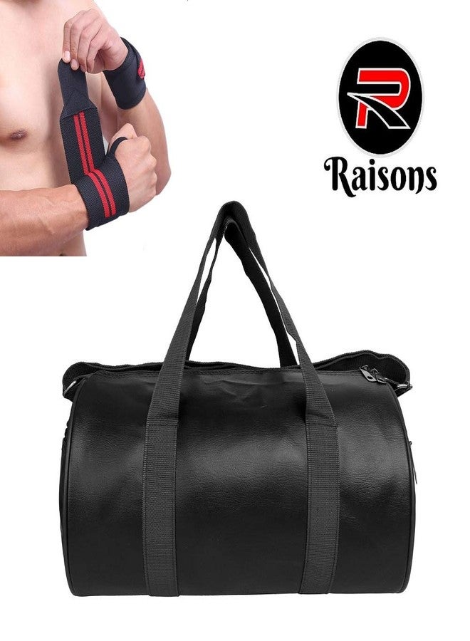Raisons Combo Set Of Gym Bag Duffel Bag With Shoulder Strap For Men's & Women's With Wrist Support Band For Daily Exercise (Black), 23 Cm - Image 2