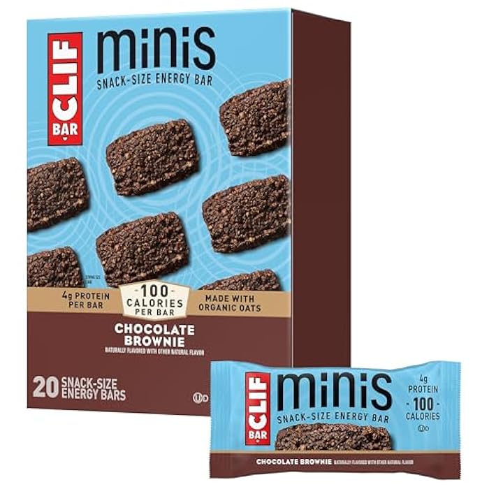 Clif Bar بار كليف ميني - نكهة براوني الشوكولاتة - مصنوع من الشوفان العضوي - 4 جرام بروتين - غير معدّل وراثياً - نباتي - بار طاقة بحجم وجبة خفيفة - 0.99 أونصة (20 عبوة) - Image 1