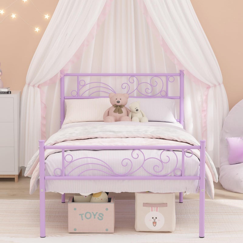 Weehom Twin Bed Frame with Headboard Princess Bed Metal Platform No Box Spring NeededHeavy Duty Metal Slats Support Easy Assembly for Kids Girls Adults Purple