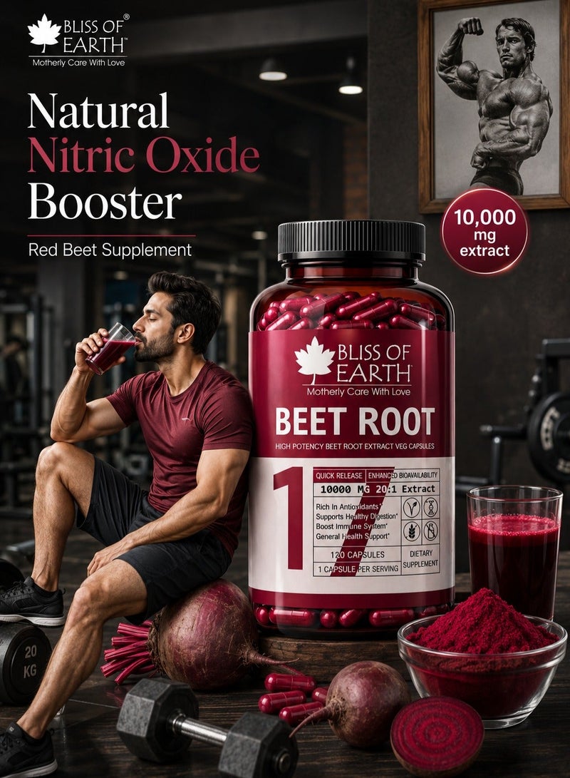Bliss of Earth Beet Root Capsules 10000mg (20:1) High Potency Beet Root Extract | 120 Capsules | Supports Blood Circulation, Energy & Stamina | Nitric Oxide Booster | Vegan Capsules - Image 2