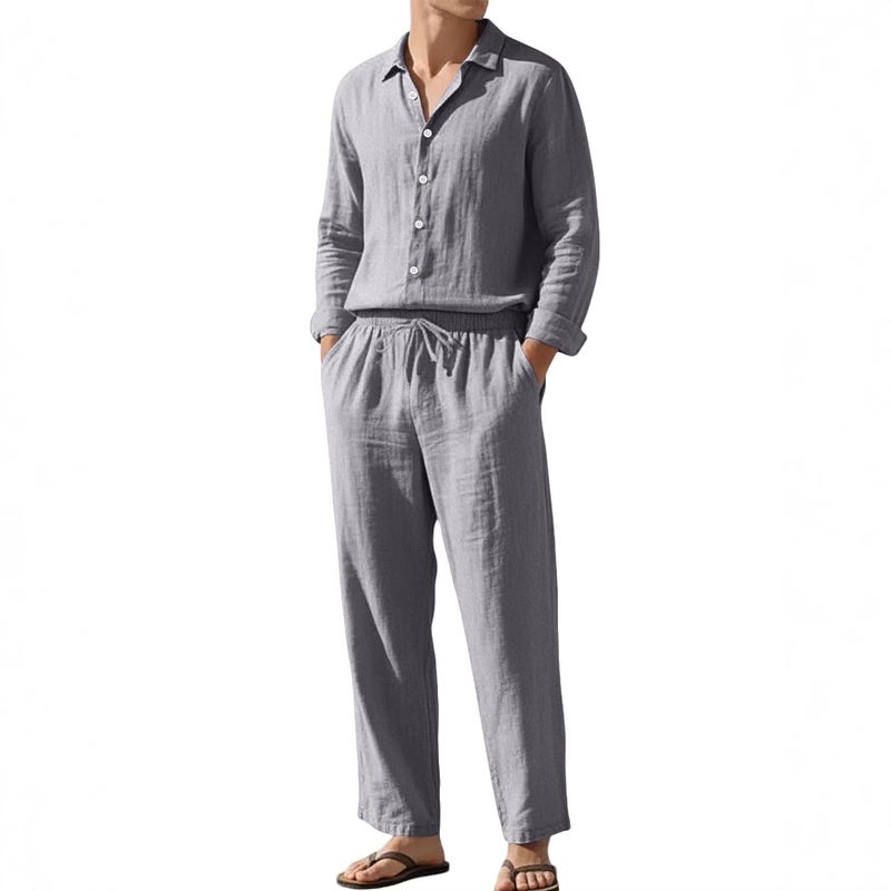 Men's Casual Linen Shirt and Pants Set - Image 3