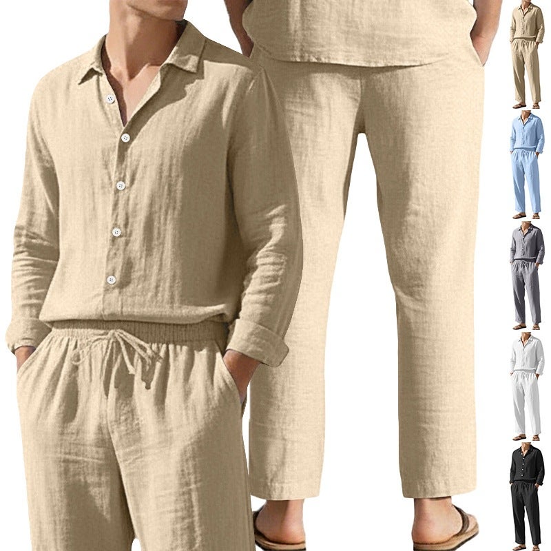 Men's Casual Linen Shirt and Pants Set - Image 1