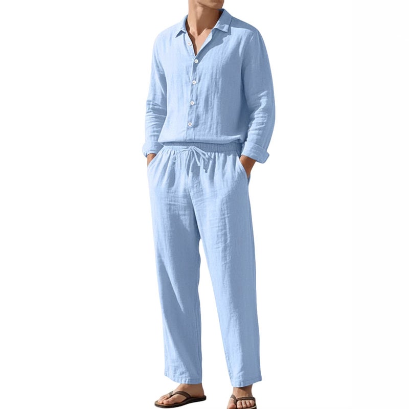 Men's Casual Linen Shirt and Pants Set - Image 5