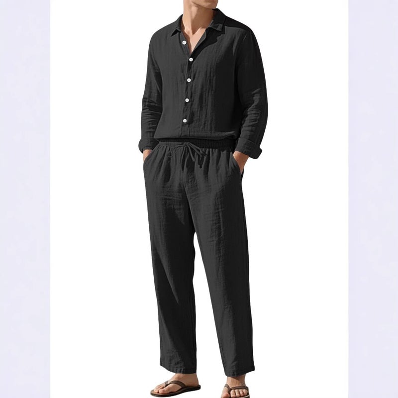Men's Casual Linen Shirt and Pants Set - Image 4