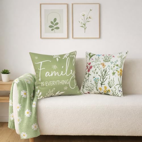 Yuubin Spring Summer Pillow Covers 18x18 Set of 4,Sage Green Wild Plant Floral Throw Pillows Case Outdoor Farmhouse Couch Home Sofa Bed Linen Pillow Decorations - Image 2
