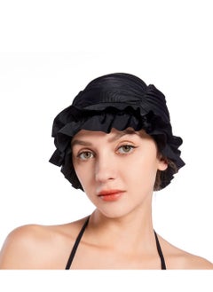 Women Pleated Swimming Cap, for Long Hair Nylon Cloth Swim Cap, Elastic Comfort Bathing Cap Swim Hats, Swim Hats Keep Hairstyle Unchanged, Swim Hats Keep Hairstyle Unchanged