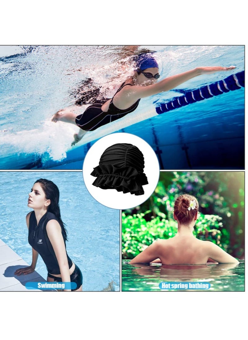 Excefore - Women Pleated Swimming Cap, for Long Hair Nylon Cloth Swim Cap, Elastic Comfort Bathing Cap Swim Hats, Swim Hats Keep Hairstyle Unchanged, Swim Hats Keep Hairstyle Unchanged - Image 1