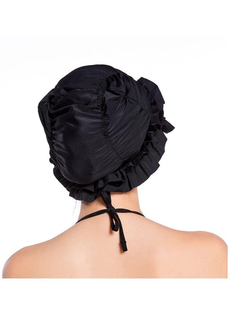 Excefore - Women Pleated Swimming Cap, for Long Hair Nylon Cloth Swim Cap, Elastic Comfort Bathing Cap Swim Hats, Swim Hats Keep Hairstyle Unchanged, Swim Hats Keep Hairstyle Unchanged - Image 1