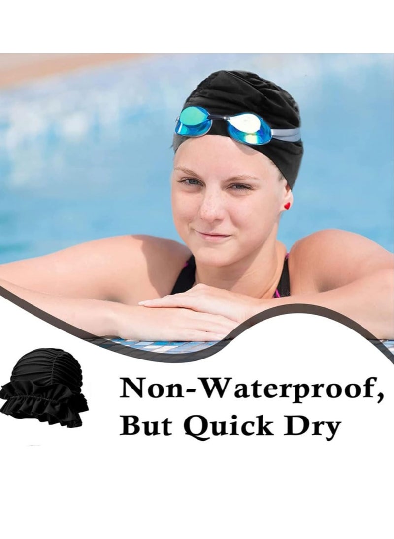 Excefore - Women Pleated Swimming Cap, for Long Hair Nylon Cloth Swim Cap, Elastic Comfort Bathing Cap Swim Hats, Swim Hats Keep Hairstyle Unchanged, Swim Hats Keep Hairstyle Unchanged - Image 1