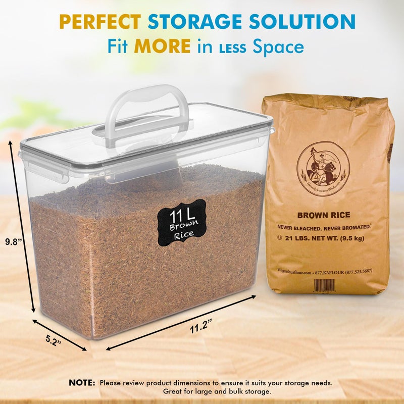 Shazo 2 PC (11L | 372 oz) Flour Sugar Storage Containers with Easy Carry Handle - Plastic Extra Large Food Storage Containers with Lids for Rice Cereal, BPA Free & Airtight Kitchen Pantry Organization - Image 3