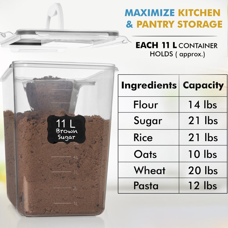 Shazo 2 PC (11L | 372 oz) Flour Sugar Storage Containers with Easy Carry Handle - Plastic Extra Large Food Storage Containers with Lids for Rice Cereal, BPA Free & Airtight Kitchen Pantry Organization - Image 5