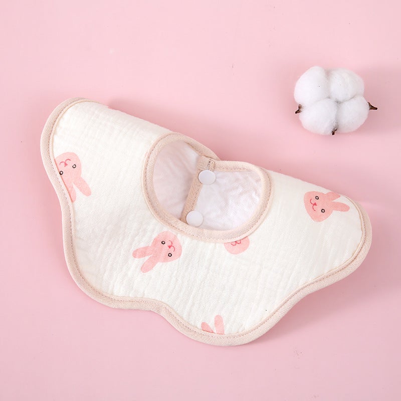 Korean style wrinkle cloth small square towel cotton gauze baby hand towel childrens small handkerchief baby triangle towel with buckle bib Waterproof Pink Bunny Waterproof Pink Bunny 