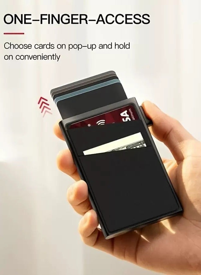 AuliceVerse 2025 Newly Upgraded Slim Aluminum RFID Blocking Card Holder Wallet for Men – Metal Bottom, Anti-Theft Pop-Up Design, Holds 7+ Cards & Cash, Ultra-Slim Metal Money Pocket (Black)  - Image 4