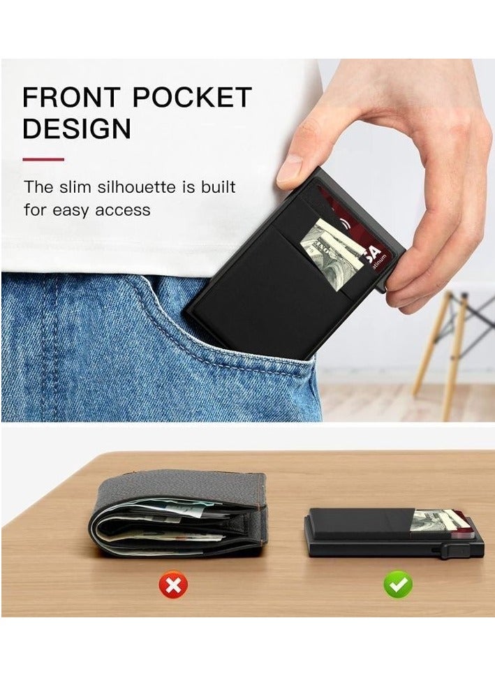 AuliceVerse 2025 Newly Upgraded Slim Aluminum RFID Blocking Card Holder Wallet for Men – Metal Bottom, Anti-Theft Pop-Up Design, Holds 7+ Cards & Cash, Ultra-Slim Metal Money Pocket (Black)  - Image 5