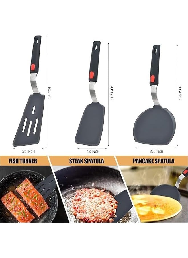 TRASSLE - Silicone Spatula Turner Set of 3,600°F Heat Resistant Cooking Spatulas for Nonstick Cookware, Large Flexible Kitchen Utensils BPA Free Rubber Spatula Set for Egg, Pancake, Fish, Burger - Image 1