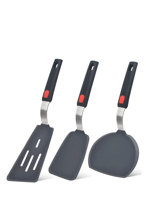 Silicone Spatula Turner Set of 3,600°F Heat Resistant Cooking Spatulas for Nonstick Cookware, Large Flexible Kitchen Utensils BPA Free Rubber Spatula Set for Egg, Pancake, Fish, Burger