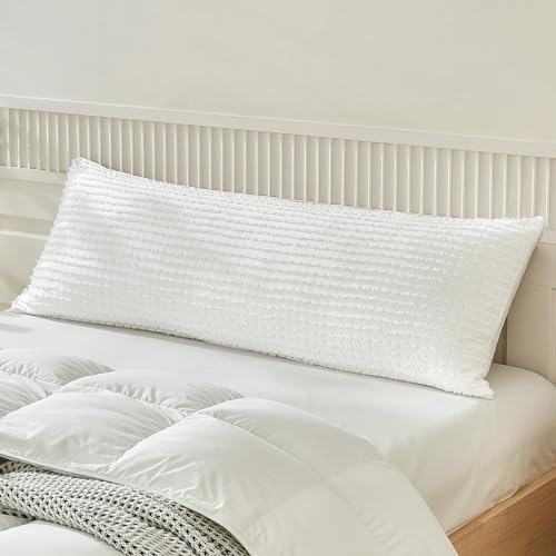 WARMDERN White Pillow Covers Body Pillow Cover Soft Microfiber Pillow Cases Set of 1 Boho Textured Pillowcase with Envelope Closure(White, Body, 20x54 Inches) - Image 1