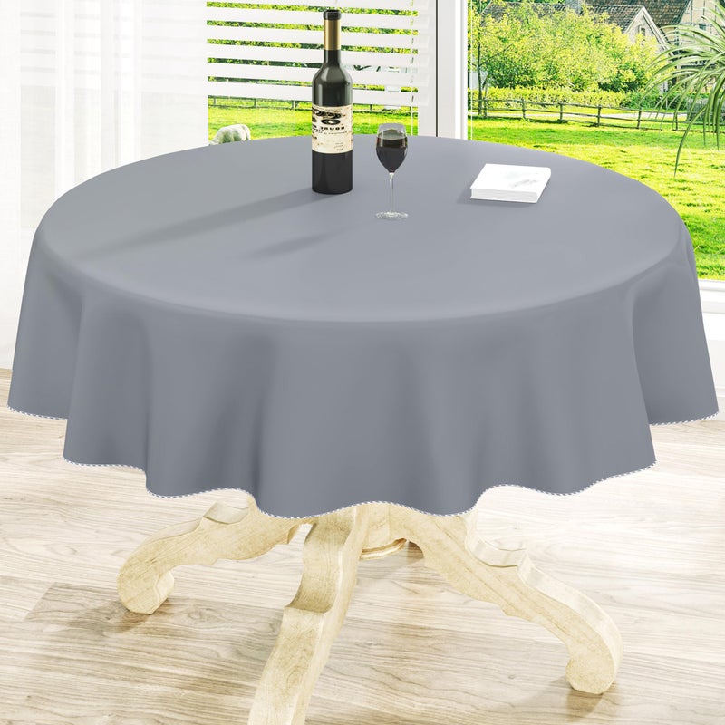 homing Round Vinyl Tablecloth, Waterproof Spillproof Plastic Flannel Backed Table Cloth, Wipe Clean Table Cover for Dining, Buffet Parties and Camping (Grey, 60") - Image 1