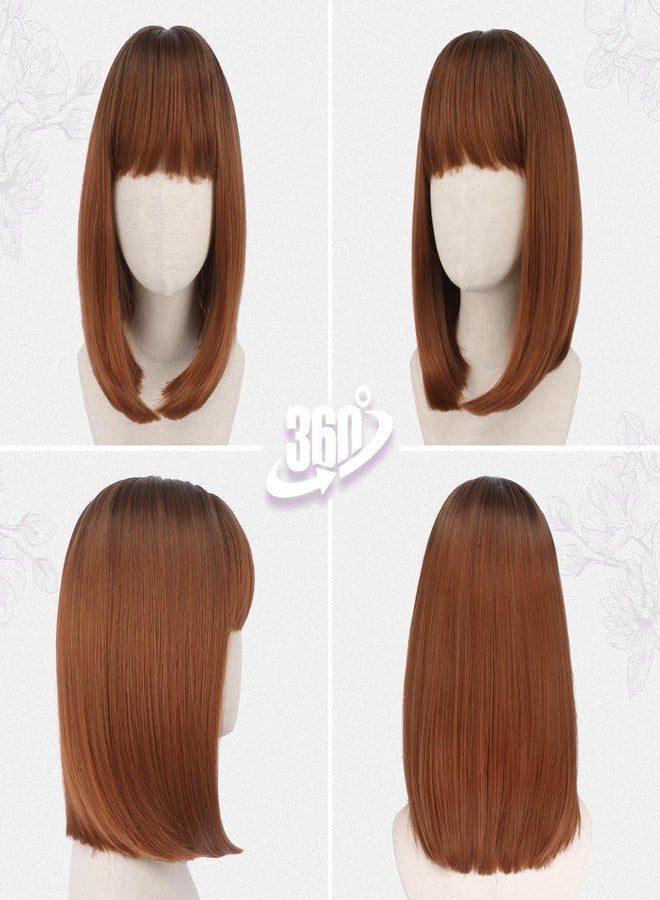 BARSDAR Short Bob Auburn Wig With Bangs - Short Auburn Bob Wig for Women, Thick Soft Synthetic Straight Natural Looking Daily Fun Halloween Cosplay Party Colorful Bobs Copper Redhead Wigs - Image 5