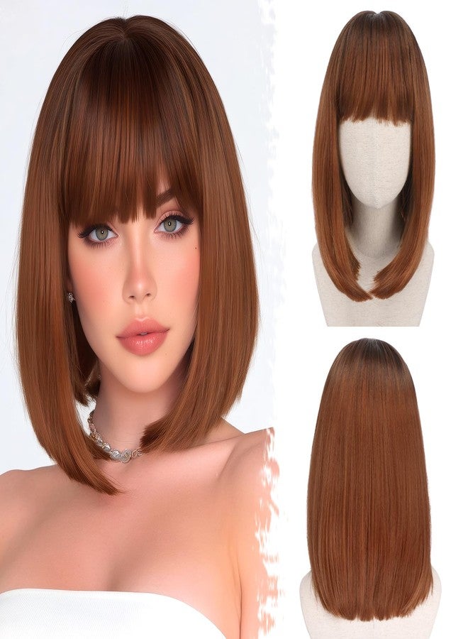 BARSDAR Short Bob Auburn Wig With Bangs - Short Auburn Bob Wig for Women, Thick Soft Synthetic Straight Natural Looking Daily Fun Halloween Cosplay Party Colorful Bobs Copper Redhead Wigs - Image 1