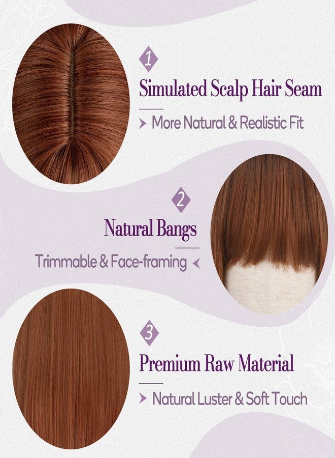 BARSDAR Short Bob Auburn Wig With Bangs - Short Auburn Bob Wig for Women, Thick Soft Synthetic Straight Natural Looking Daily Fun Halloween Cosplay Party Colorful Bobs Copper Redhead Wigs - Image 3