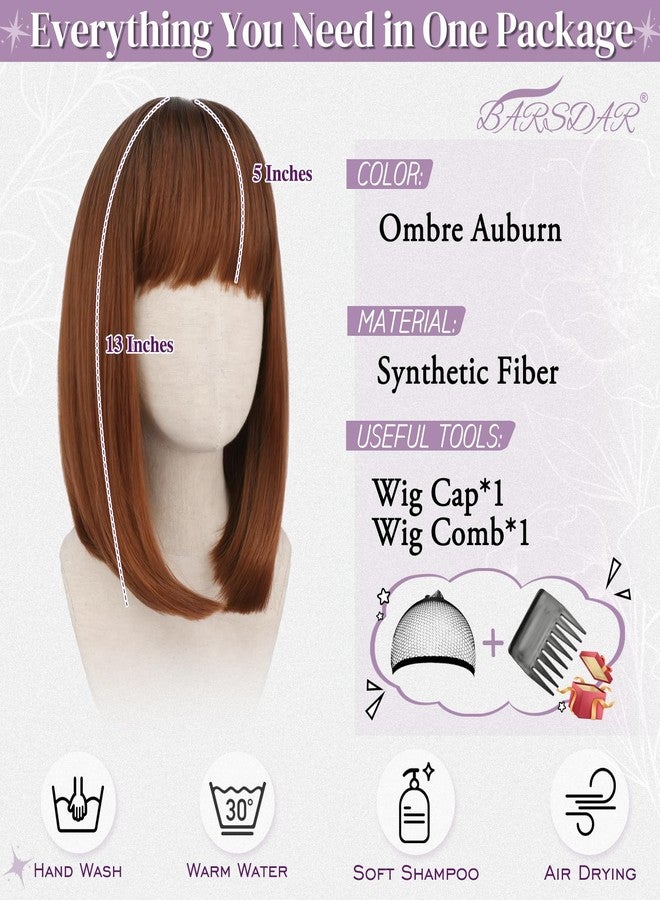 BARSDAR Short Bob Auburn Wig With Bangs - Short Auburn Bob Wig for Women, Thick Soft Synthetic Straight Natural Looking Daily Fun Halloween Cosplay Party Colorful Bobs Copper Redhead Wigs - Image 2