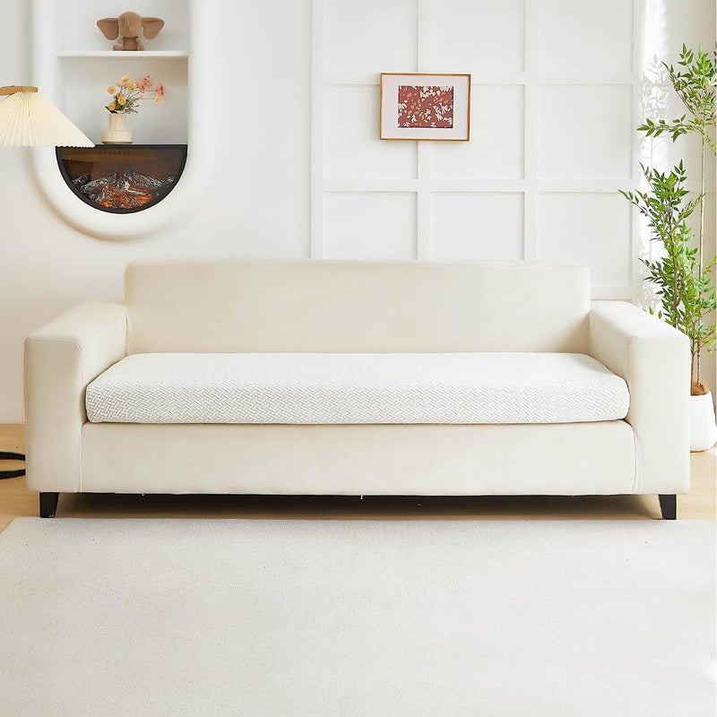 Disayu Couch Covers for 3 Cushion Sofa Pet Friendly Couch Cushion Covers Universal Sofa Covers Washable Stretch Slipcovers for Sectional Sofa Texture Ivory WhiteLarge Triple Seat Cover - Image 2
