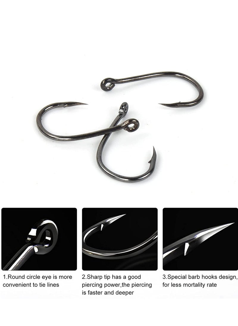SYOSI 500pcs Fishing Hooks Carbon Steel Barbed Fishing Hooks Eyed Sea Fish Hooks Carp Fishing Tackle Carp Circle Hooks for Saltwater Freshwater Fishing Accessories, No.3-No.12, 10 Sizes with Compartment Box  - Image 3