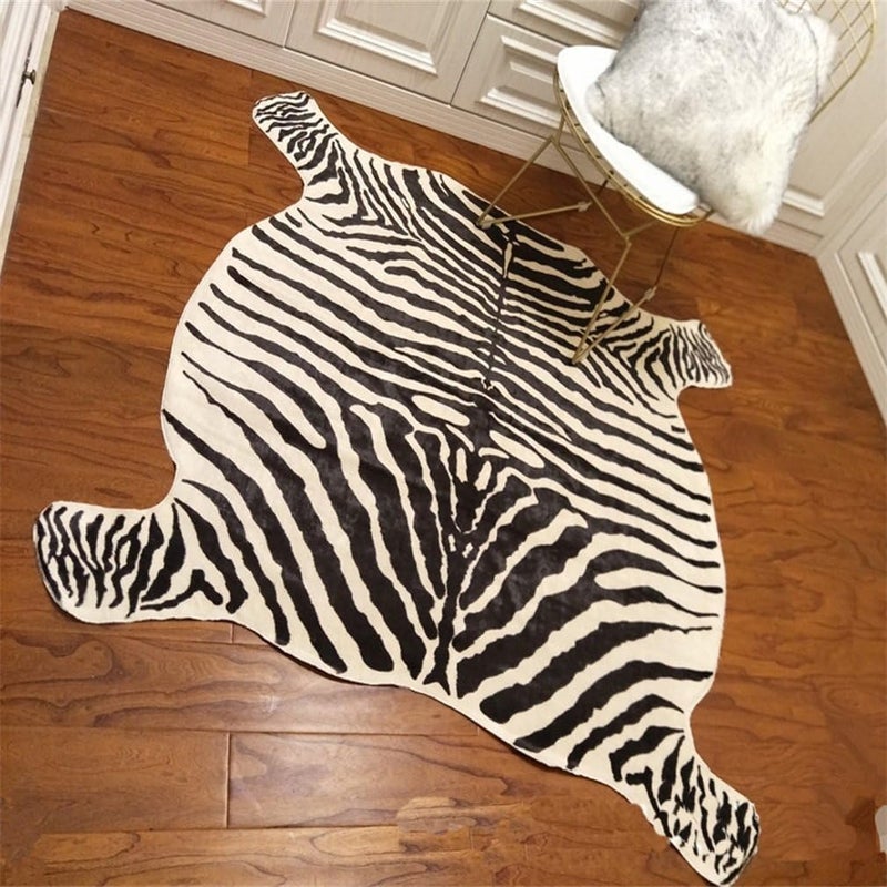 Seek4comfortable Zebra Print Rug Faux Animal Printed Skin Area Rug Carpets for Home,Living Room, Office ，Yellowish Cream Color (4.9x4.6 Feet) - Image 1
