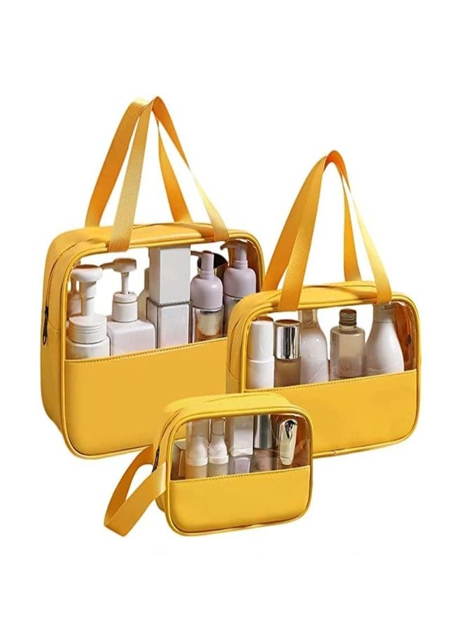 HOOPOES Travel Toiletry Pouch for Women & Men, Portable Cosmetic Organizer Bag for Full-Sized Shampoo, Brushes Set, Toys, Stationery, Bathroom & Makeup Accessories (Yellow, 3 pcs Set) - Image 1