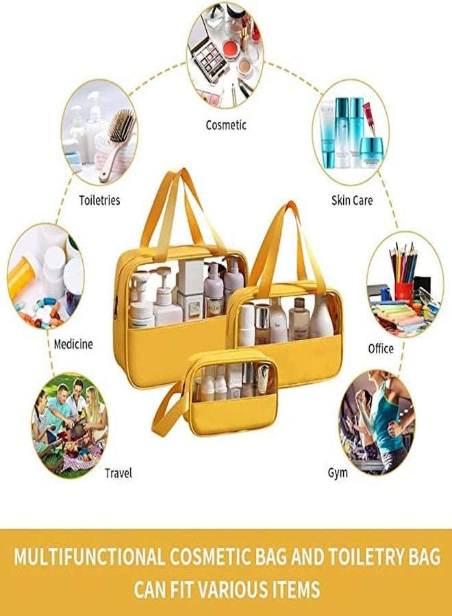 HOOPOES Travel Toiletry Pouch for Women & Men, Portable Cosmetic Organizer Bag for Full-Sized Shampoo, Brushes Set, Toys, Stationery, Bathroom & Makeup Accessories (Yellow, 3 pcs Set) - Image 4