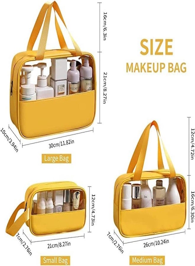 HOOPOES Travel Toiletry Pouch for Women & Men, Portable Cosmetic Organizer Bag for Full-Sized Shampoo, Brushes Set, Toys, Stationery, Bathroom & Makeup Accessories (Yellow, 3 pcs Set) - Image 3