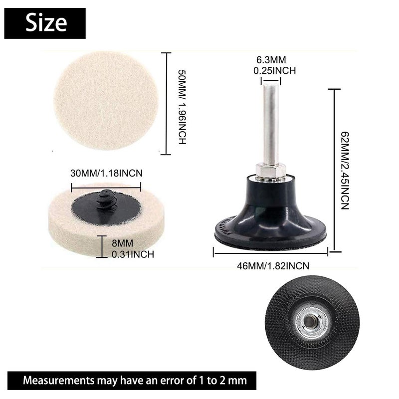 DELE 30 Pcs of 2" Commpressed Wool Fabric Qc Disc Polishing Buffing Pads Wheels and 1 Pcs of 2" Disc Pad Holder with 1/4" Shank for Polishing & Buffing Projects - Image 2