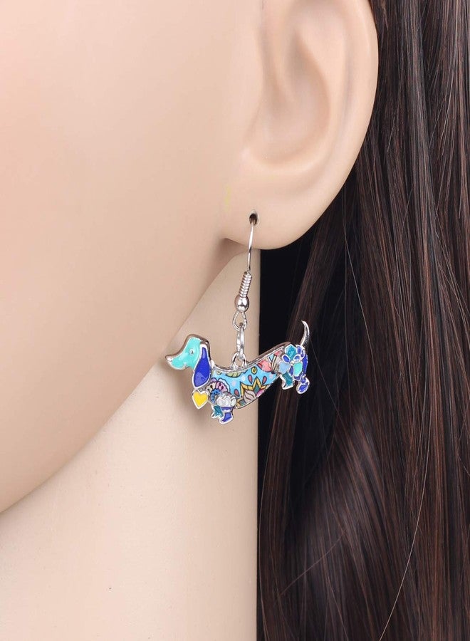NEWEI Enamel Alloy Dachshund Dog Earrings Dangle Drop Fashion Cute Animal Jewelry For Women Gifts Charms (Blue) - Image 2