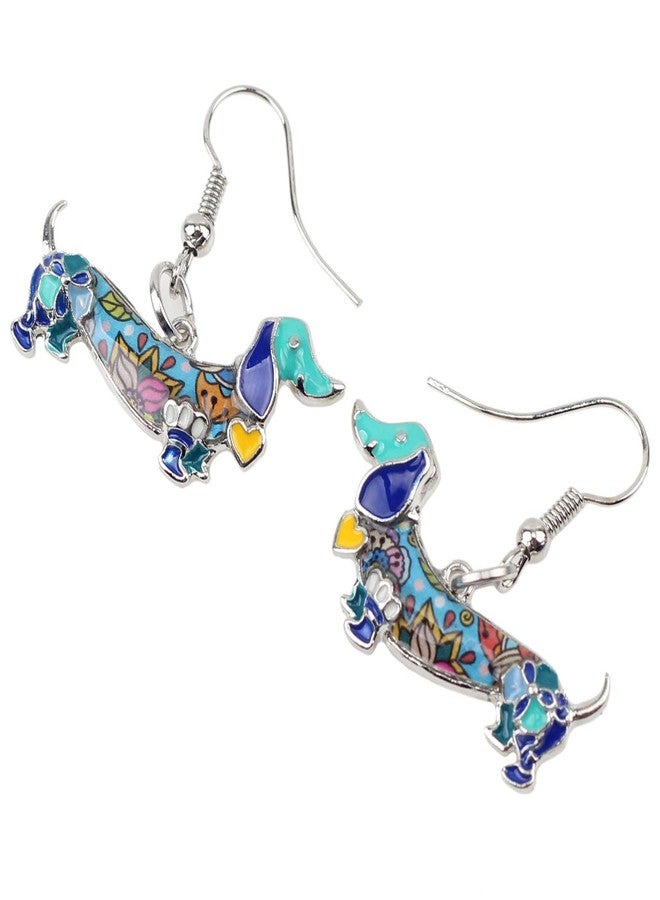 NEWEI Enamel Alloy Dachshund Dog Earrings Dangle Drop Fashion Cute Animal Jewelry For Women Gifts Charms (Blue) - Image 3