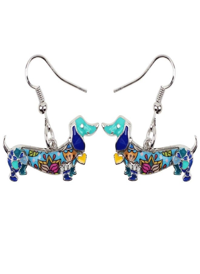 NEWEI Enamel Alloy Dachshund Dog Earrings Dangle Drop Fashion Cute Animal Jewelry For Women Gifts Charms (Blue) - Image 1