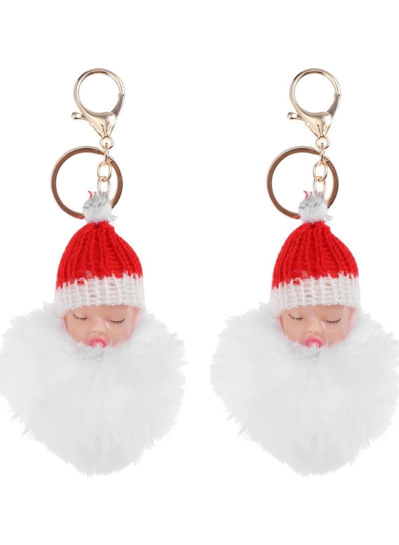 GGOOT Christmas Faux Fur Ball Keychain: 2Pcs Plush Pompom Keychain Fur Ball Keyring Baby Shower Keychain Gift for Car Key Bag Purple Decor - Image 1