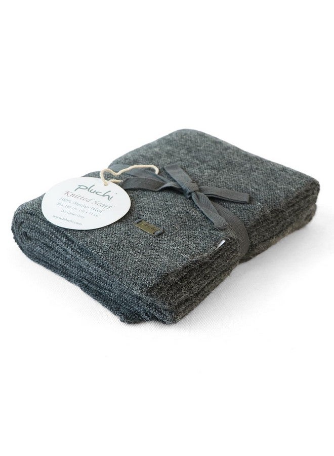 Pluchi Jersey Knit Pure Merino Wool Scarf (30 cm x 180 cm) (Dark Grey Melange) - Image 4