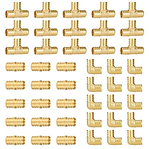SUNGATOR 45-Pack 3/4 Inch PEX Fittings, 15 Each Elbow Tee Coupling, No Lead Brass Pex Fittings 3/4 Inch Assortment, UPC, NSF Certified - Image 1