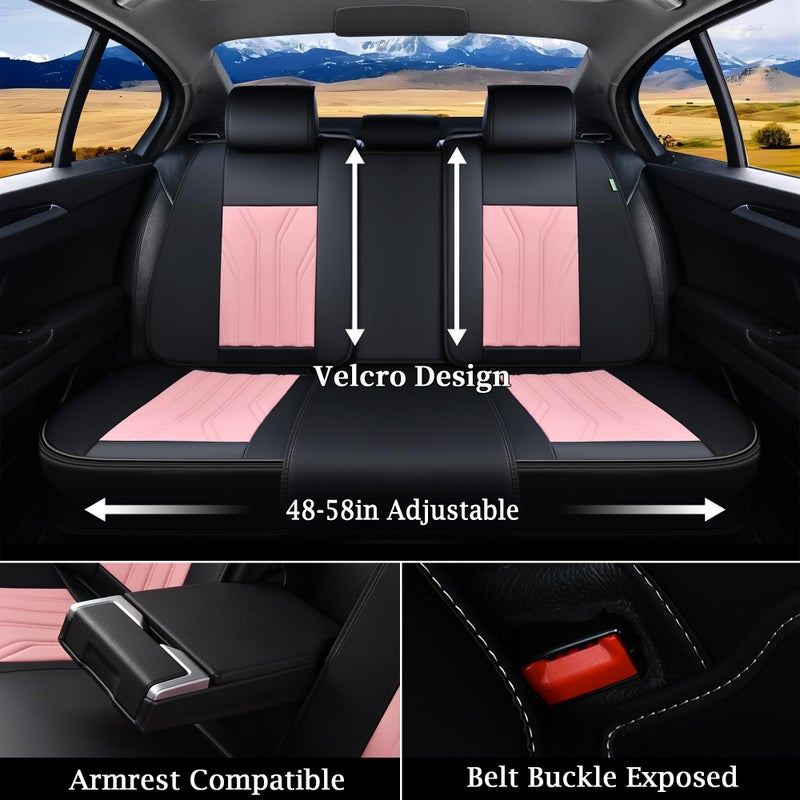 FLORICH Leather Seat Covers, Car Seat Covers Full Set, Car Seat Protectors 5 Seats, Pink Driver Seat Covers Fit for Most Cars Trucks SUV - Image 4