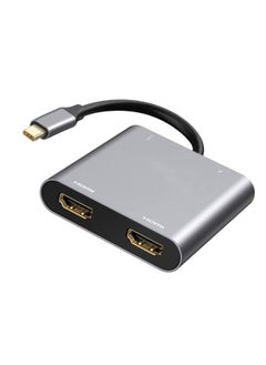 USB C to Dual HDMI Adapter, 4 in 1 USB Type C Hub with 2 HDMI (4K@30Hz) / USB3.0/ PD Charging, Dual HD Screen Display USB-C Docking Station for Windows, for MacOS