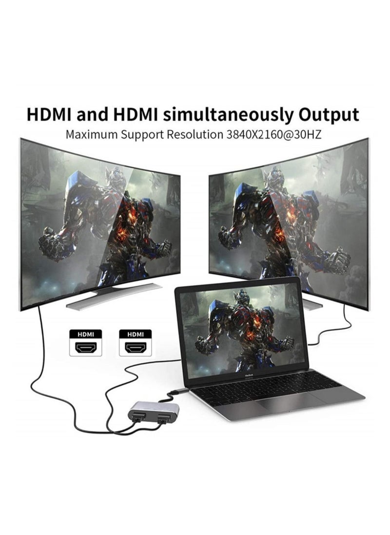 Generic - USB C to Dual HDMI Adapter, 4 in 1 USB Type C Hub with 2 HDMI (4K@30Hz) / USB3.0/ PD Charging, Dual HD Screen Display USB-C Docking Station for Windows, for MacOS - Image 1