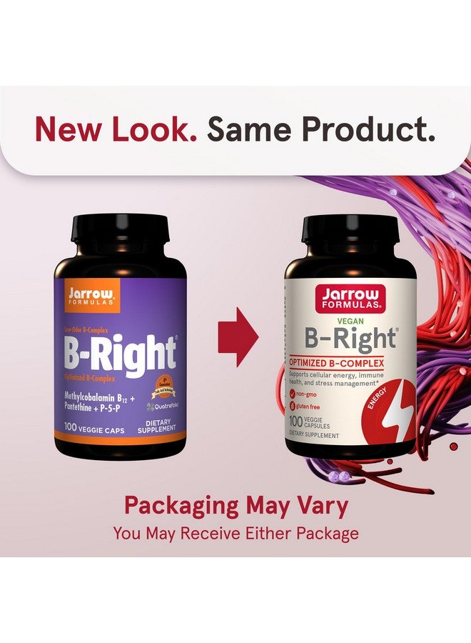 Jarrow Formulas B-Right, Optimized B Complex Featuring Vitamin B1, B2, B5, B6, B12 and B9 to Support Cellular Energy, Immune Health and Stress Management, 100 Veggie Capsules, Up to a 100 Day Supply - Image 2